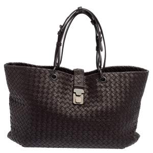Pre Owned Bottega Veneta Cacao Brown Intrecciato Leather Large Capri Tote