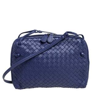 Pre Owned Bottega Veneta Blue Intrecciato Leather Nodini Crossbody Bag