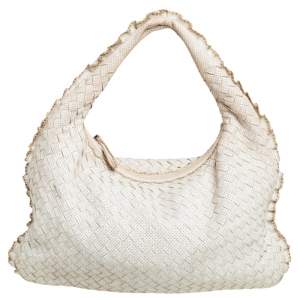 Pre Owned Bottega Veneta White Intrecciato Leather Small Veneta Perforated Hobo