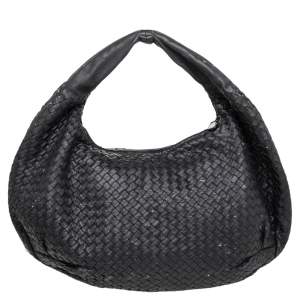 Pre Owned Bottega Veneta Black Intrecciato  Leather Large Veneta Hobo