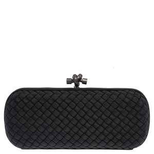Pre Owned Bottega Veneta Black Intrecciato Silk Stretch Knot Clutch