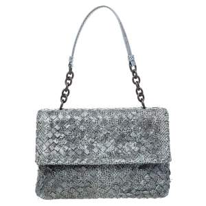 Pre Owned Bottega Veneta Grey/Blue Snakeskin Leather Olimpia Shoulder Bag