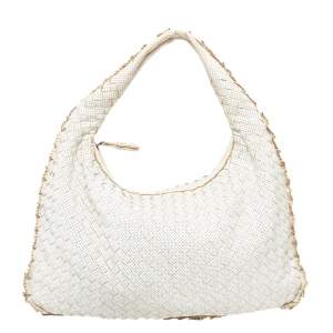 Pre Owned Bottega Veneta White Intrecciato Leather Small Veneta Hobo