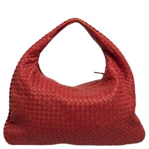 Pre Owned Bottega Veneta Red Intrecciato Leather Large Veneta Hobo