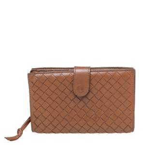 Pre Owned Bottega Veneta Brown Intrecciato Leather Bifold Continental Wallet