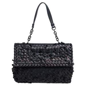 Pre Owned Bottega Veneta Black Intrecciato Leather Medium Olimpia Shoulder Bag