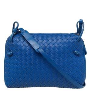 Pre Owned Bottega Veneta Blue Intrecciato Leather Nodini Crossbody Bag
