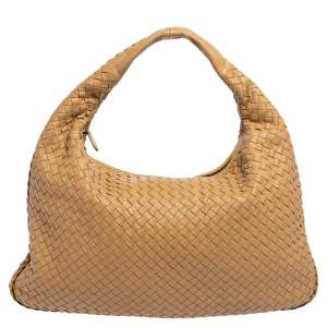 Pre Owned Bottega Veneta Beige Intrecciato Leather Large Veneta Hobo