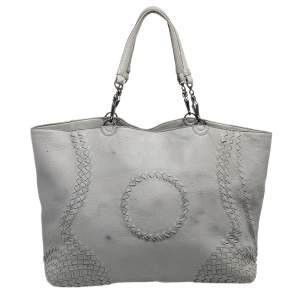 Pre Owned Bottega Veneta Grey Intrecciato Leather Tote