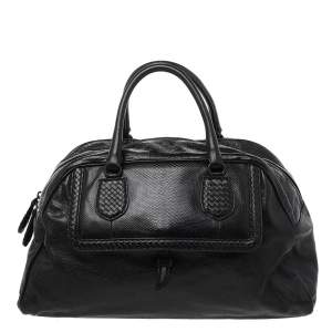 Bottega Veneta Black Intrecciato Leather Large Karung Bowling Bag