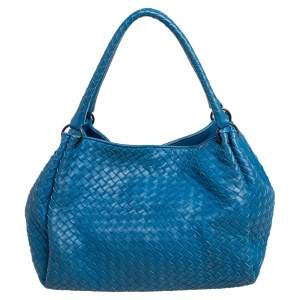 Pre Owned Bottega Veneta Blue Intrecciato Leather Parachute Shoulder Bag