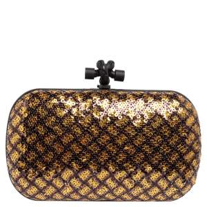 Pre Owned Bottega Veneta Black/Gold Sequin Knot Clutch 