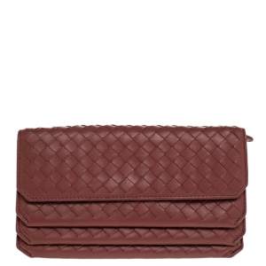 Pre Owned Bottega Veneta Pastel Red Intrecciato Leather Multi Wallet
