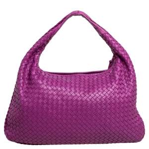 Pre Owned Bottega Veneta Purple Intrecciato Leather Large Veneta Hobo