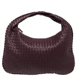 Pre Owned Bottega Veneta Plum Intrecciato Leather Small Veneta Hobo