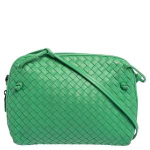 Pre Owned Bottega Veneta Green Intrecciato Leather Nodini Crossbody Bag