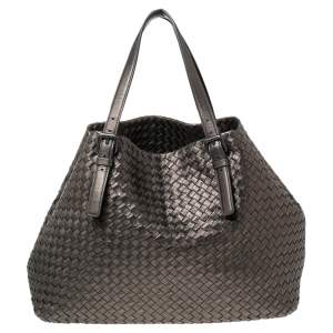 Pre Owned Bottega Veneta Metallic Intrecciato Leather Large Cesta Tote
