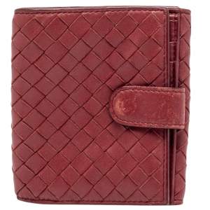 Pre Owned Bottega Veneta Red Intrecciato French Wallet
