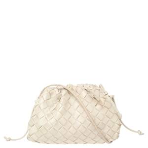 Pre Owned Bottega Veneta Off White Intrecciato Leather Mini The Pouch Bag