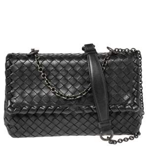 Pre Owned Bottega Veneta Black Intrecciato Leather Olimpia Shoulder Bag