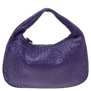 Pre Owned Bottega Veneta Purple Intrecciato Leather Small Veneta Hobo