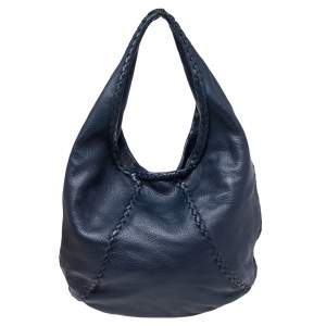 Pre Owned Bottega Veneta Navy Blue Intrecciato Leather Loop Hobo