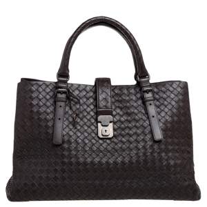 Pre Owned Bottega Veneta Dark Brown Intrecciato Leather Large Roma Tote