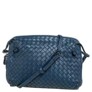 Pre Owned Bottega Veneta Navy Blue Intrecciato Leather Nodini Crossbody Bag