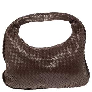 Pre Owned Bottega Veneta Dark Brown Intrecciato Leather Medium Veneta Hobo