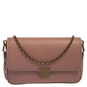 Pre Owned Bottega Veneta Old Rose Intrecciato Leather Flap Crossbody Bag