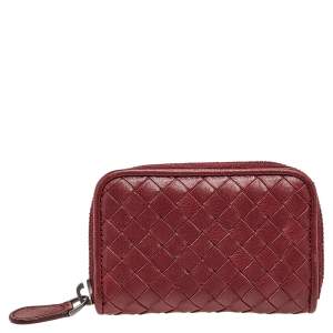 Pre Owned Bottega Veneta Burgundy Intrecciato Leather Wallet