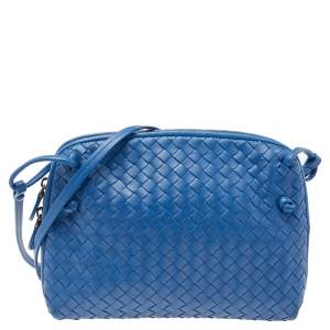Pre Owned Bottega Veneta Blue Intrecciato Leather Nodini Crossbody Bag