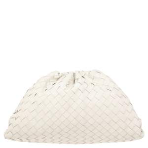 Pre Owned Bottega Veneta White Intrecciato Leather The Pouch Clutch