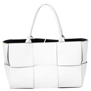 Pre Owned Bottega Veneta White Leather Arco Tote