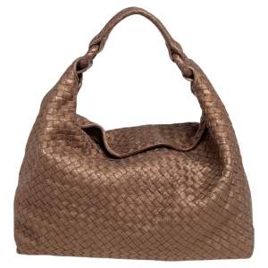 Pre Owned Bottega Veneta Brown/Gold Intrecciato Leather Sloane Hobo