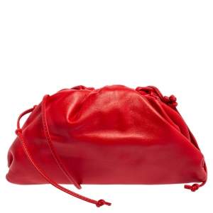 Pre Owned Bottega Veneta Red Leather Mini Pouch Bag