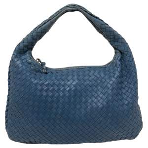 Pre Owned Bottega Veneta Blue Intrecciato Leather Small Veneta Hobo