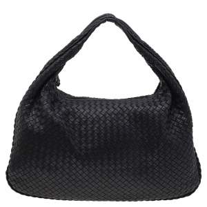 Pre Owned Bottega Veneta Black Intrecciato Leather Large Veneta Hobo