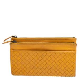 Pre Owned Bottega Veneta Yellow Intrecciato Leather Continental Wallet