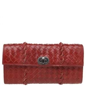 Pre Owned Bottega Veneta Rust Intrecciato Leather Continental Flap Wallet
