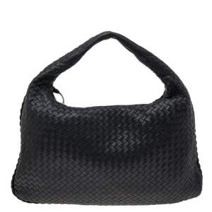 Pre Owned Bottega Veneta Black Intrecciato Leather Medium Veneta Hobo