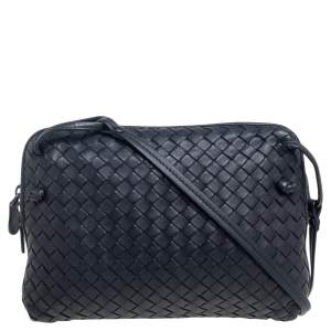 Pre Owned Bottega Veneta Dark Blue Intrecciato Leather Nodini Shoulder Bag
