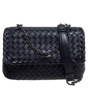Pre Owned Bottega Veneta Black Intrecciato Leather Small Olimpia Shoulder Bag