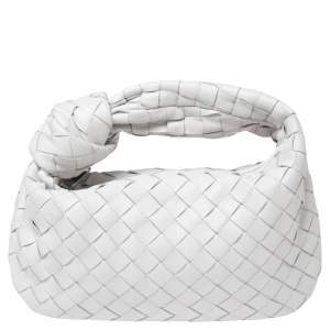Pre Owned Bottega Veneta White Intrecciato Leather Mini BV Jodie Hobo