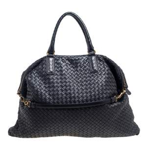 Pre Owned Bottega Veneta Black Intrecciato Leather Maxi Convertible Tote
