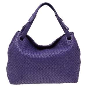 Pre Owned Bottega Veneta Purple Intrecciato Leather Medium Garda Tote