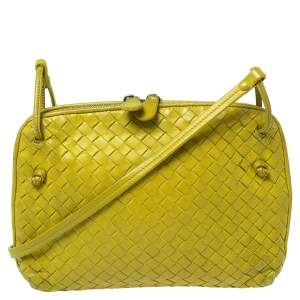 Pre Owned Bottega Veneta Apple Green Intrecciato Leather Nodini Crossbody Bag