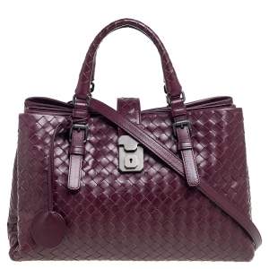 Pre Owned Bottega Veneta Burgundy Intrecciato Leather Small Roma Tote