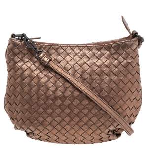 Pre Owned Bottega Veneta Metallic Bronze Intrecciato Leather Shoulder Bag
