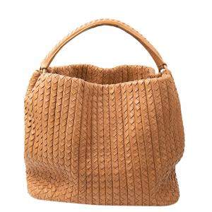 Pre Owned Bottega Veneta Brown Intrecciato Leather Cabat Bag